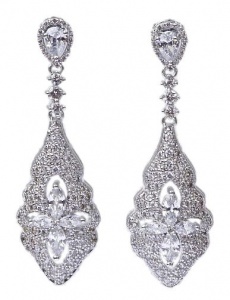 Vintage Style White Gold Plated Crystal Drop Earrings